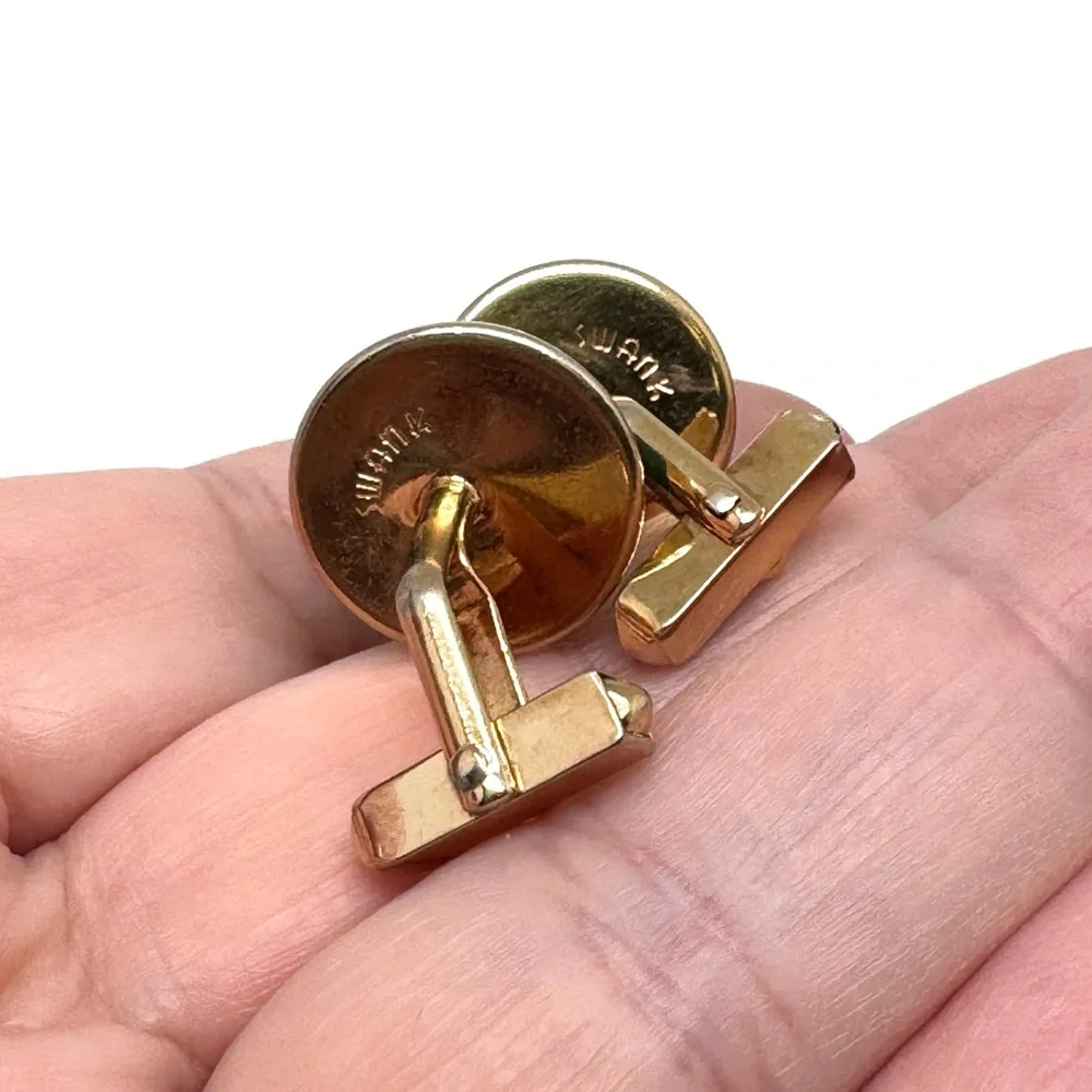 SWANK Vintage Green Moonglow Lucite Dome Cuff Links in Goldtone